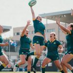 Australian Rugby Sevens team celebrating double triumph victory in Valladolid on the rugby pitch